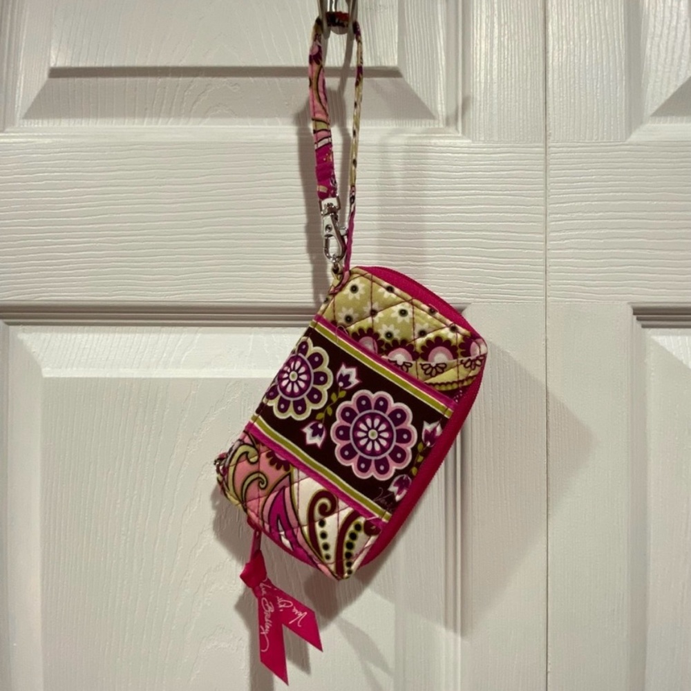 VERA BRADLEY Foldable Zip Around Wristlet Wallet Pink Very Berry Paisley Pattern